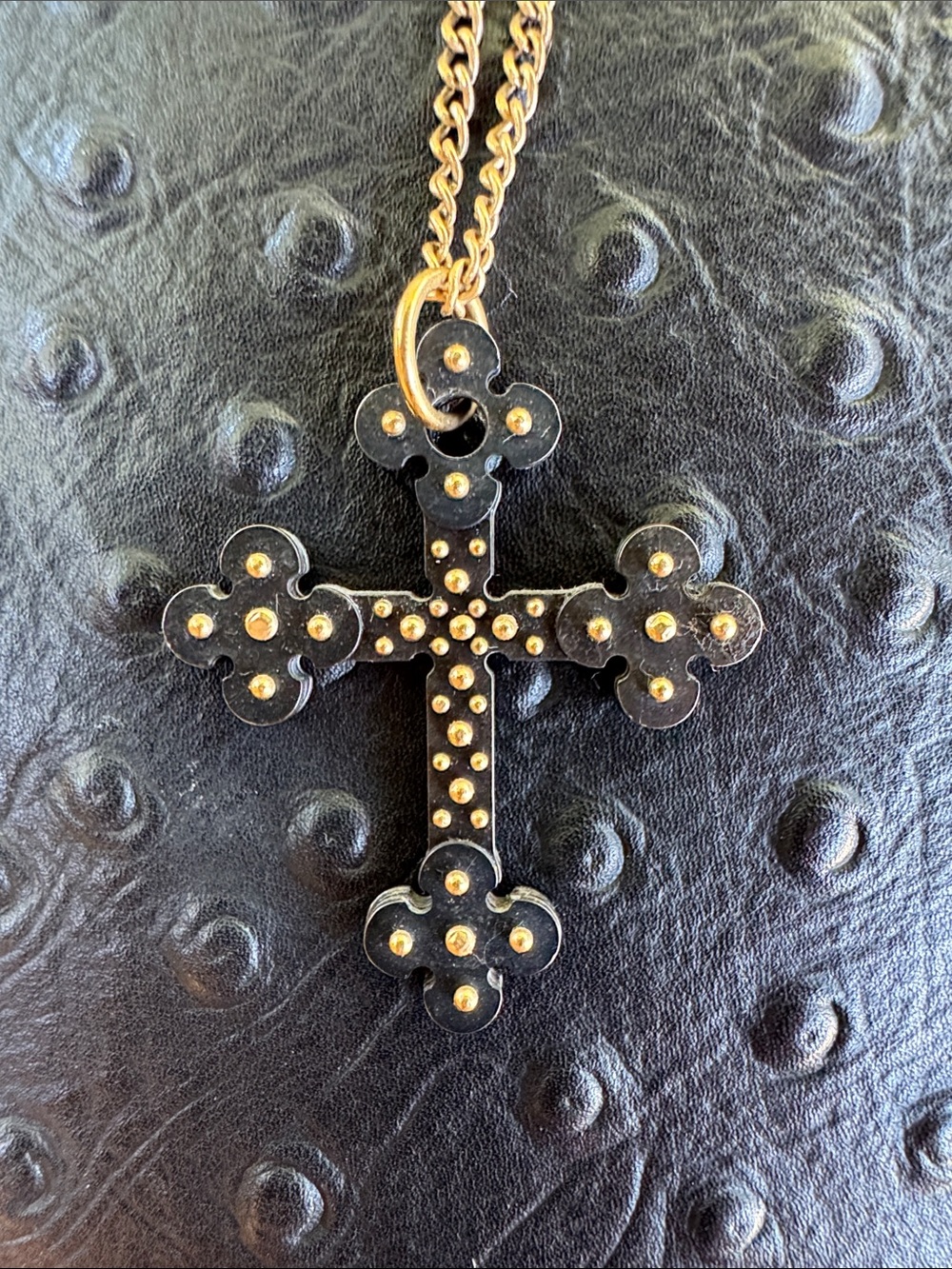 Me & Ro Solid 14K & 10K Gold Blackened Granulated Cross Necklace - Authentic